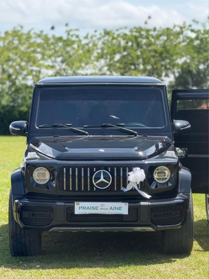 Decorated black Mercedes-Benz G-Wagon for a wedding in Kampala, Uganda